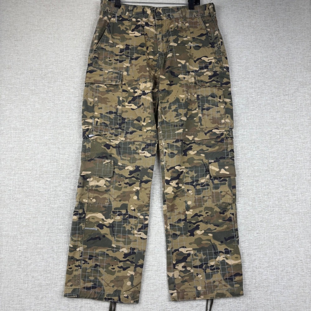 Supervsn Mens Camo Grid Cargo Pants Zip Off Convertible Green Brown Size M